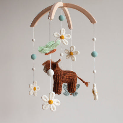 Highland Cow, Butterflies & Daisies Baby Mobile