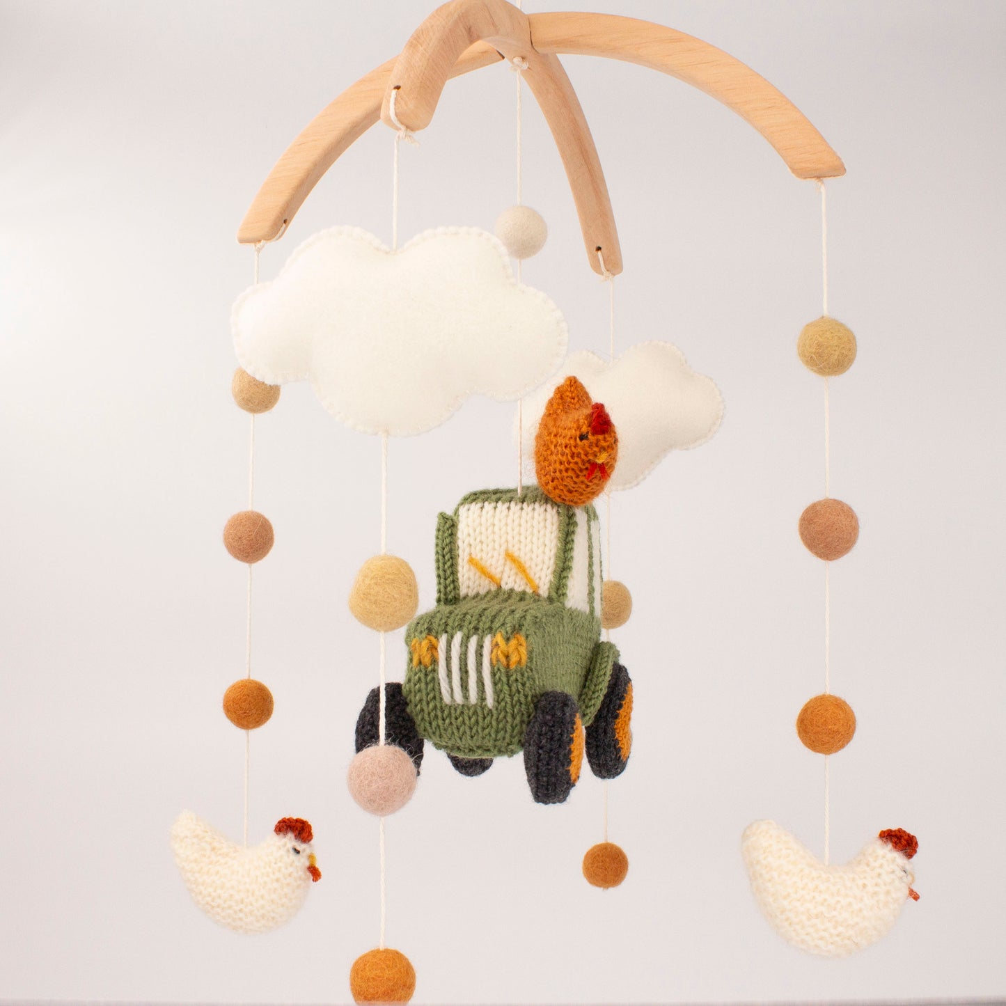 Cluck & Roll Tractor Baby Mobile – Farm Nursery Mobile with Green Tractor, Chickens, Clouds