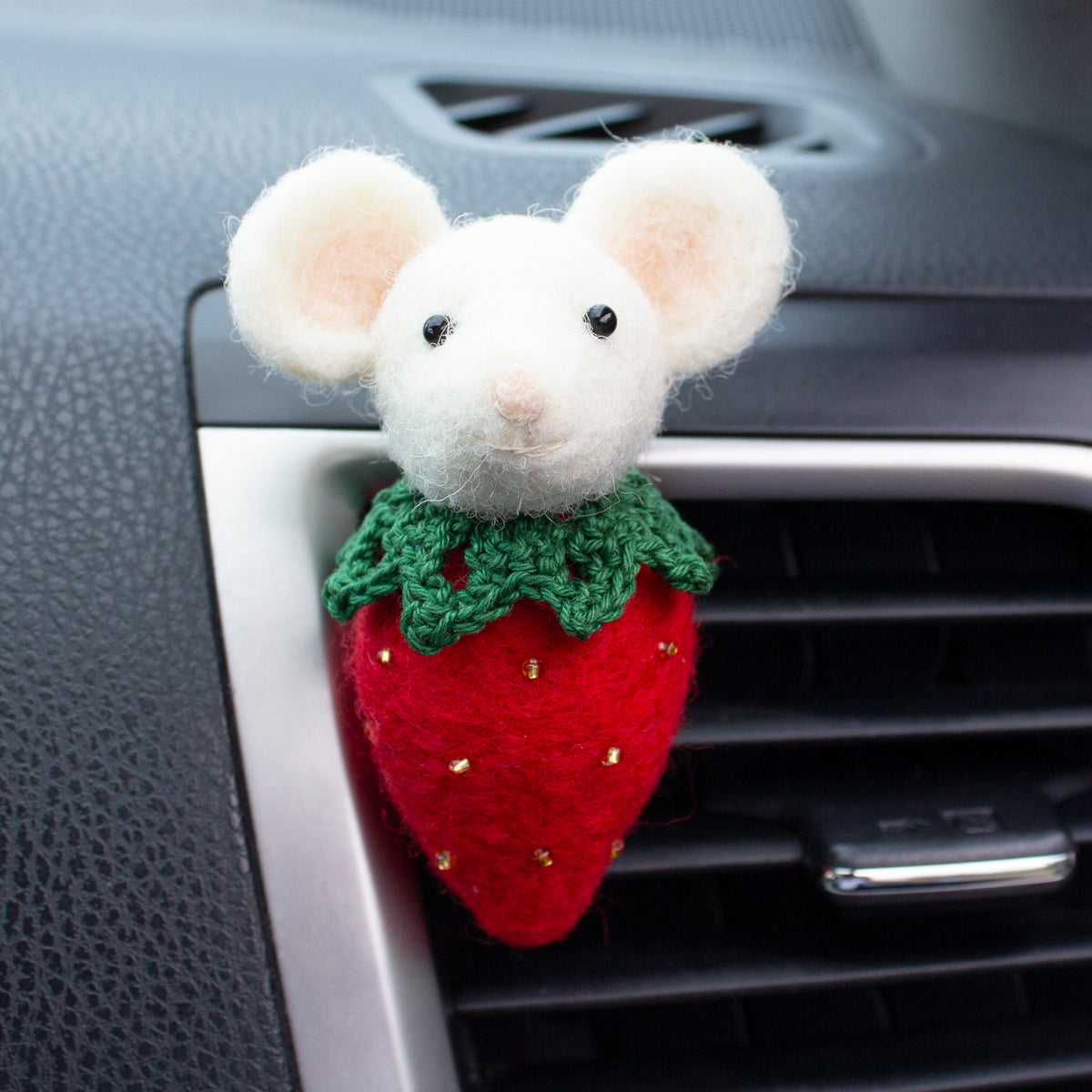 Red Strawberry Mouse Car Vent Clip