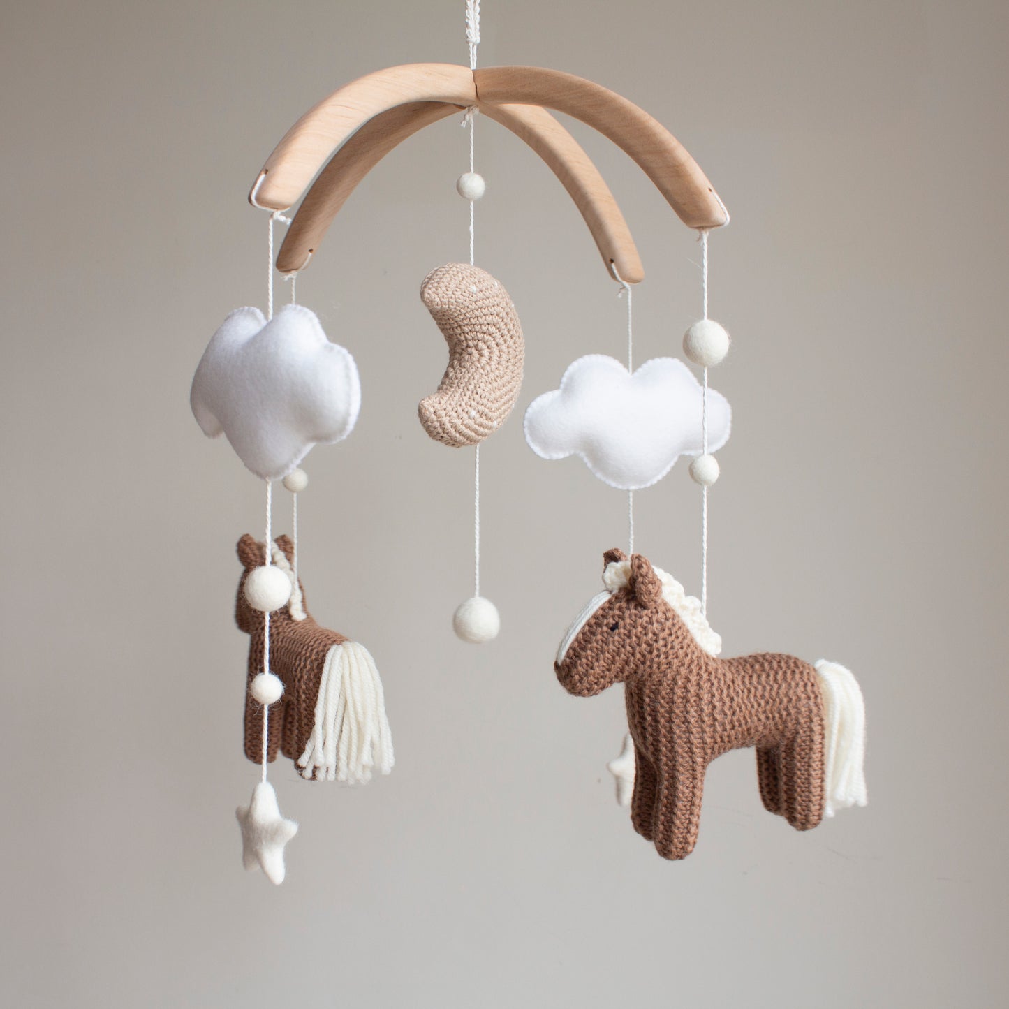 Chestnut Brown Horses Baby Mobile – Neutral Pony & Celestial Nursery Decor