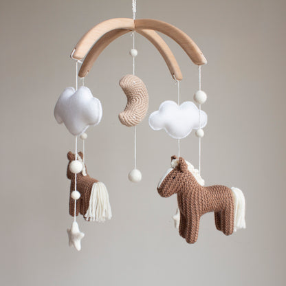 Chestnut Brown Horses Baby Mobile – Neutral Pony & Celestial Nursery Decor