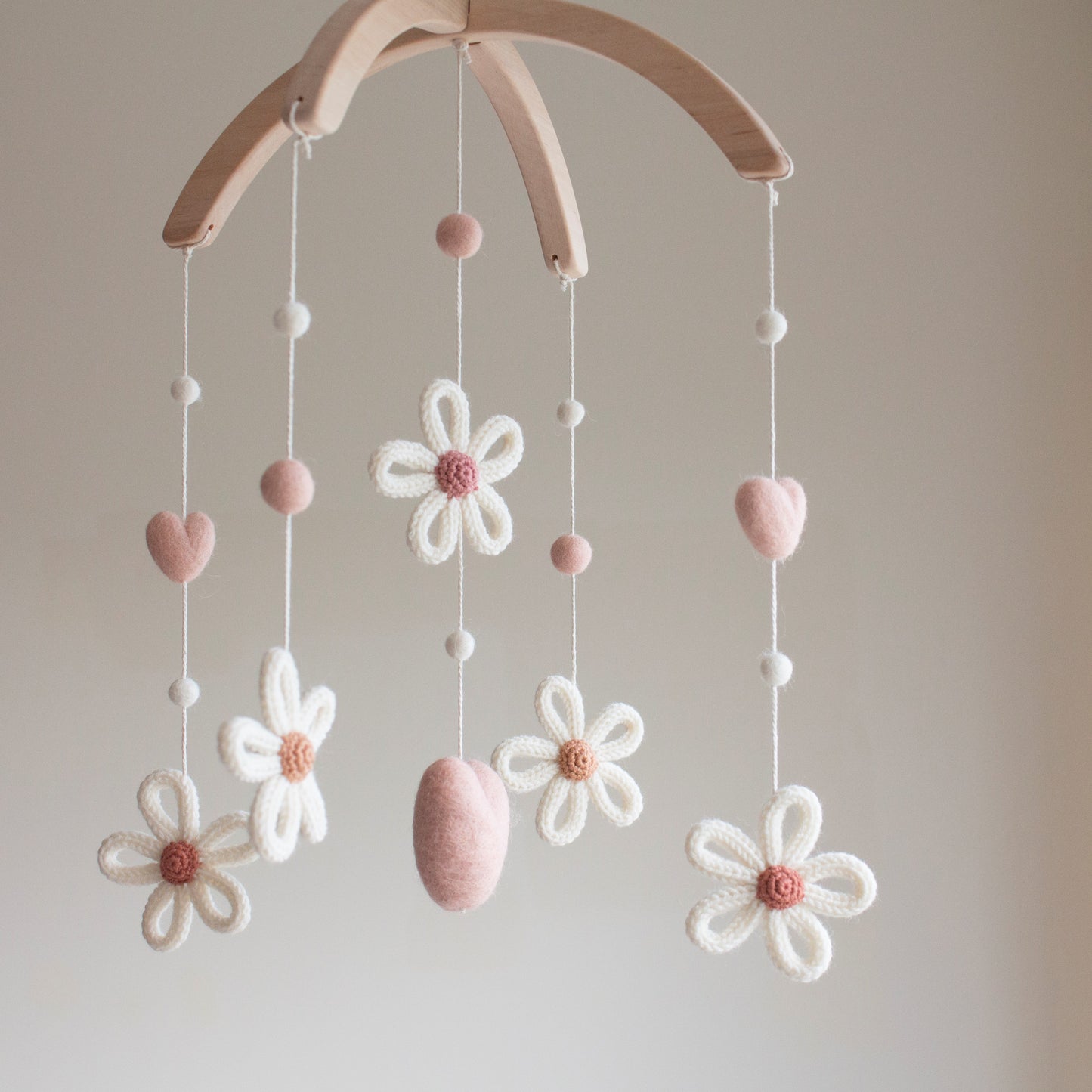 Daisies nursery mobile with peachy blush