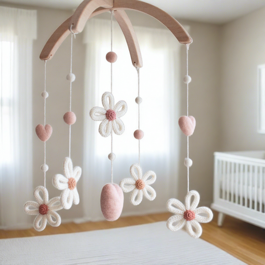 Daisies nursery mobile with peachy blush