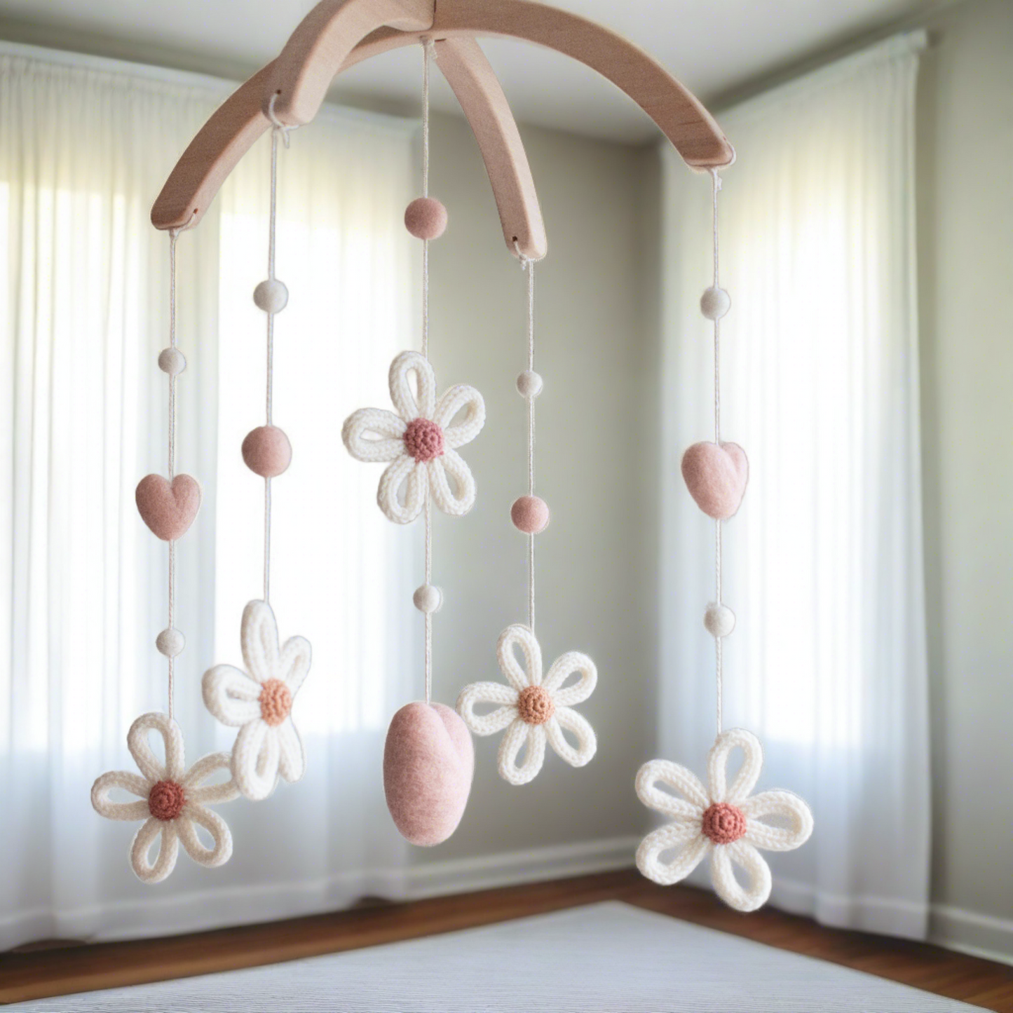 Daisies nursery mobile with peachy blush