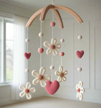Daisies nursery mobile with dusty rose pink