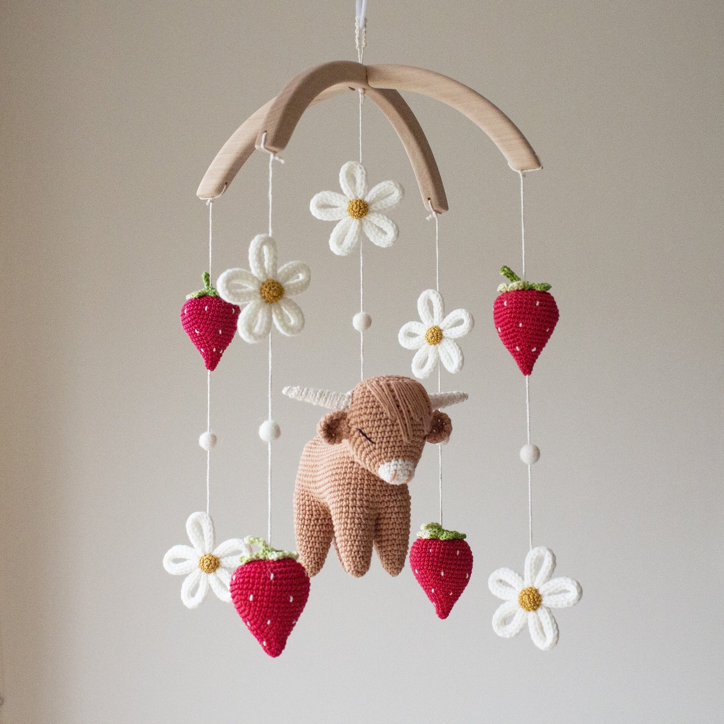Meadow Cow with strawberries & daisies nursery mobile