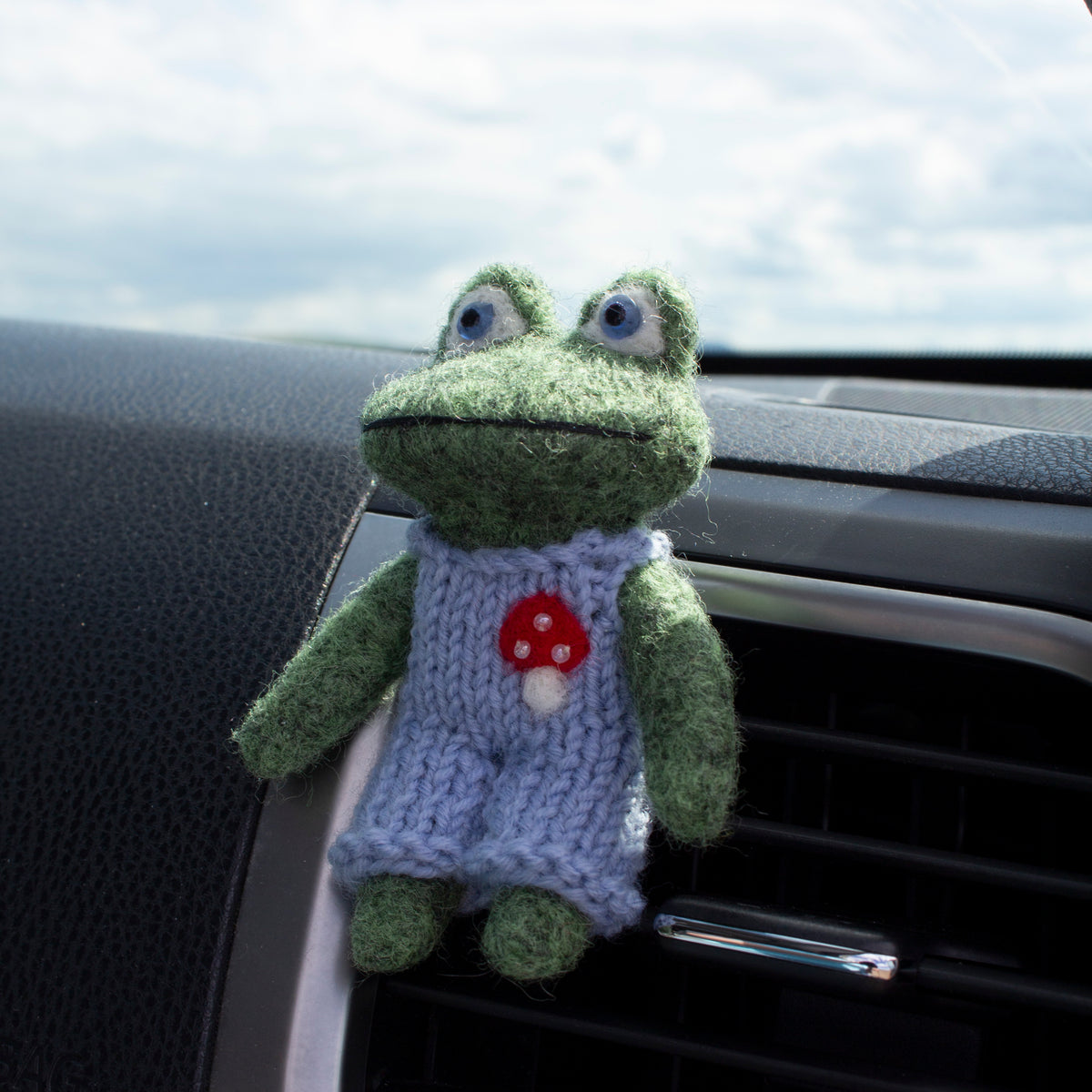 Frog in Dusty Blue Dungarees Car Vent Clip
