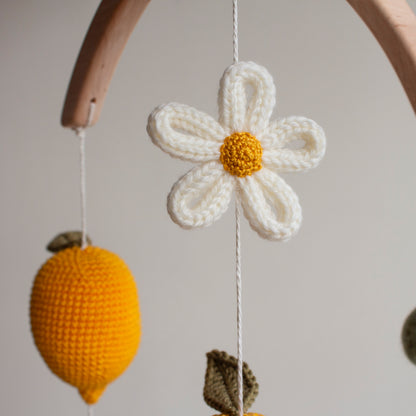 Lemon & Daisy Cot Mobile: Floral Citrus Fruit Baby Nursery Decor, Handmade in UK