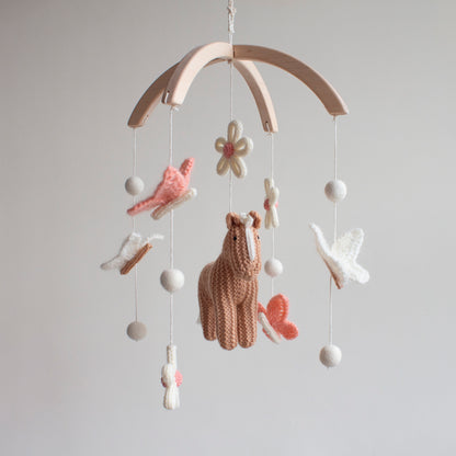 Baby Mobile Pony, Butterflies & Daisies: Floral farm nursery decor