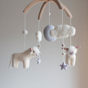 Neutral nursery mobile with longhorn cows & moon