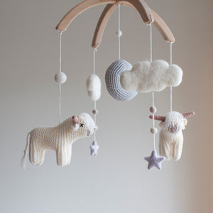 Neutral nursery mobile with longhorn cows & moon