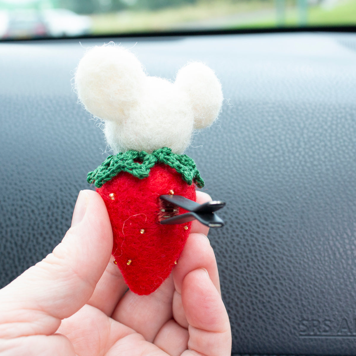 Red Strawberry Mouse Car Vent Clip