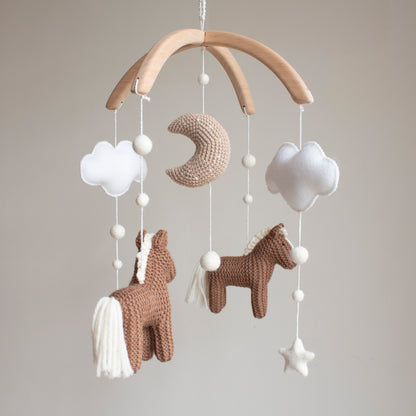 Chestnut Brown Horses Baby Mobile – Neutral Pony & Celestial Nursery Decor