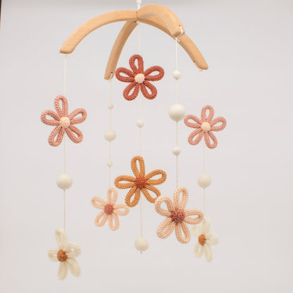 Boho Daisy Baby Mobile – Floral Decor in Terracotta & Blush
