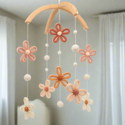 Boho Daisy Baby Mobile – Floral Decor in Terracotta & Blush