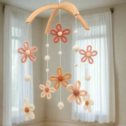 Boho Daisy Baby Mobile – Floral Decor in Terracotta & Blush