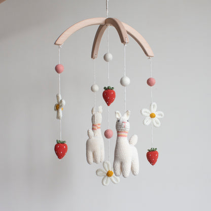 Strawberry llama baby mobile