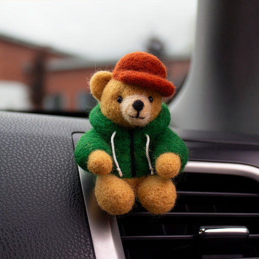 Green Hoodie Bear Car Vent Clip