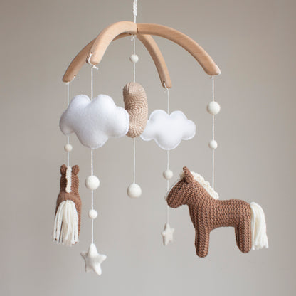 Chestnut Brown Horses Baby Mobile – Neutral Pony & Celestial Nursery Decor