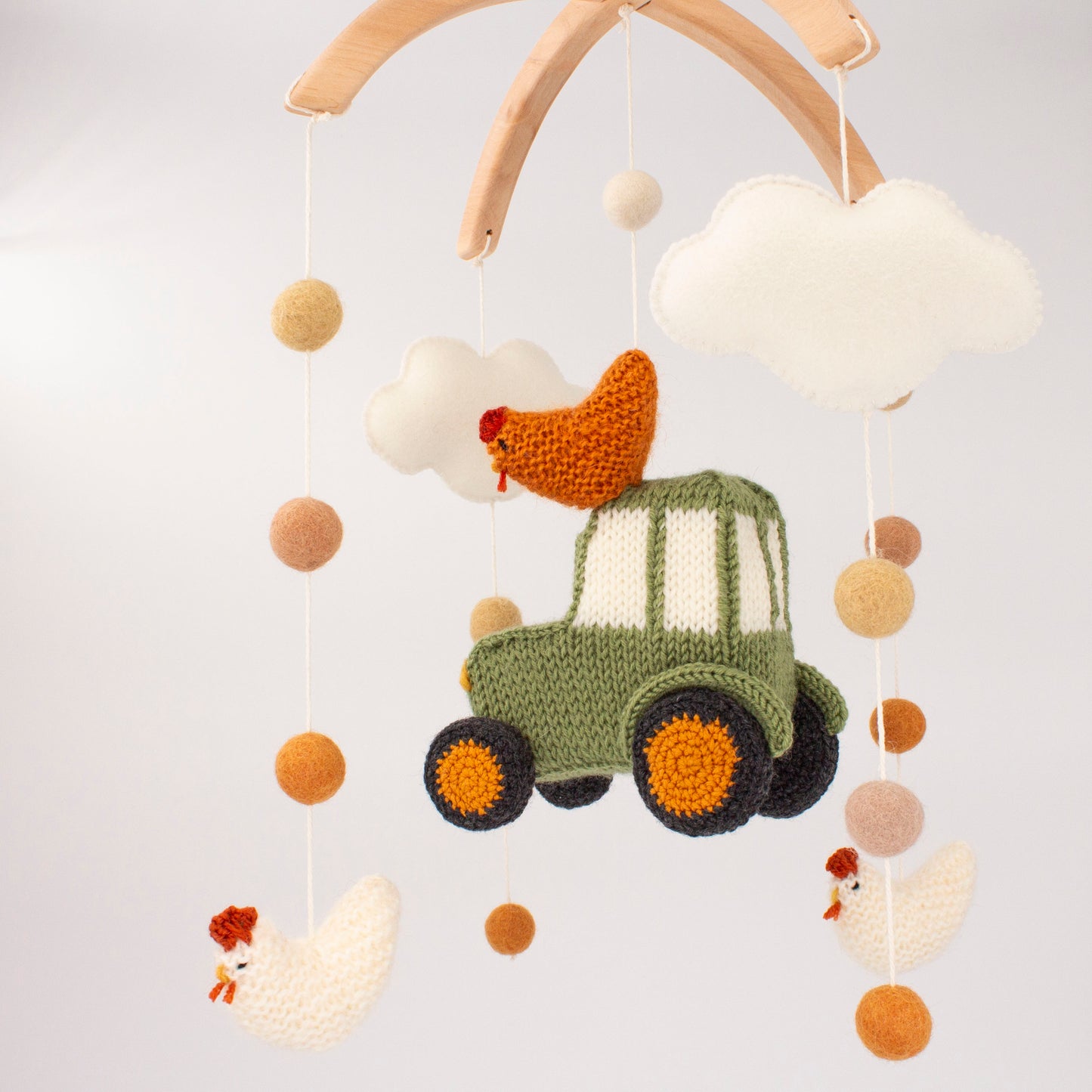 Cluck & Roll Tractor Baby Mobile – Farm Nursery Mobile with Green Tractor, Chickens, Clouds