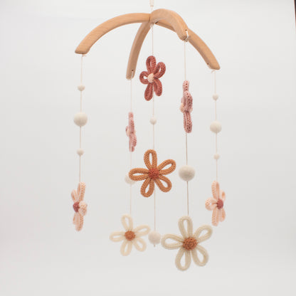 Boho Daisy Baby Mobile – Floral Decor in Terracotta & Blush