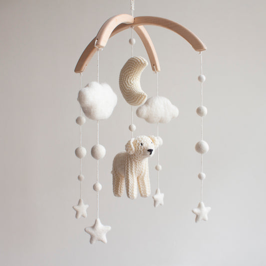 Baby mobile White Dog - Neutral nursery decor - Golden retriever cot mobile - Puppy crib mobile