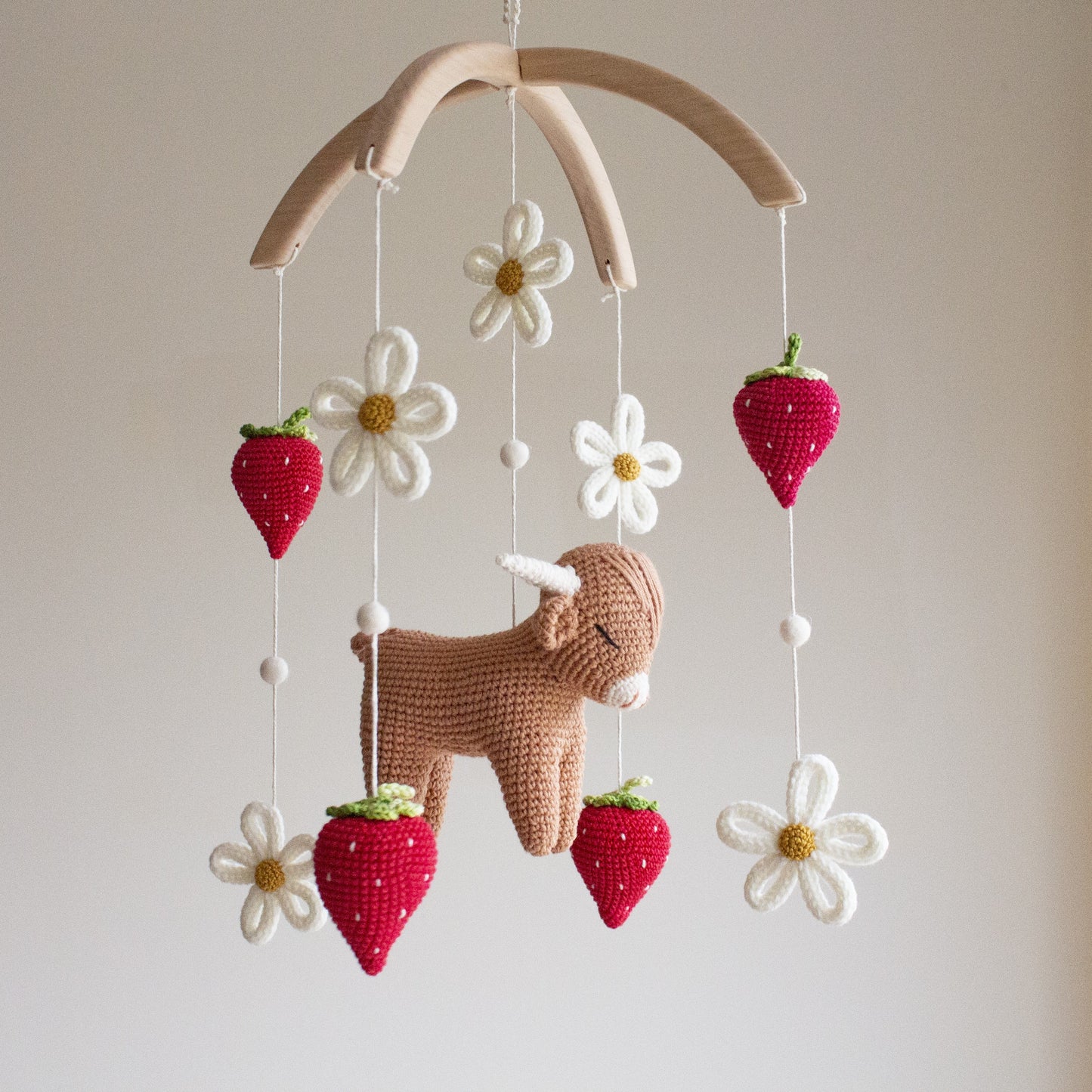 Meadow Cow with strawberries & daisies nursery mobile