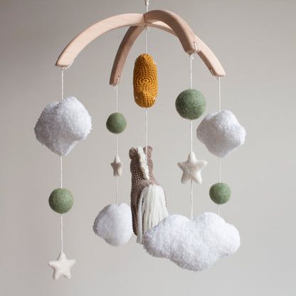 Horse Baby Mobile: Taupe Knitted Pony, Bouclé Clouds, Crochet Moon & Balls, Wool Stars (Copy)