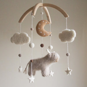 Longhaired highland cow & moon nursery mobile