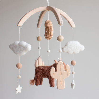 Baby mobile Longhorn cow & wooden cactus: Boho western nursery decor