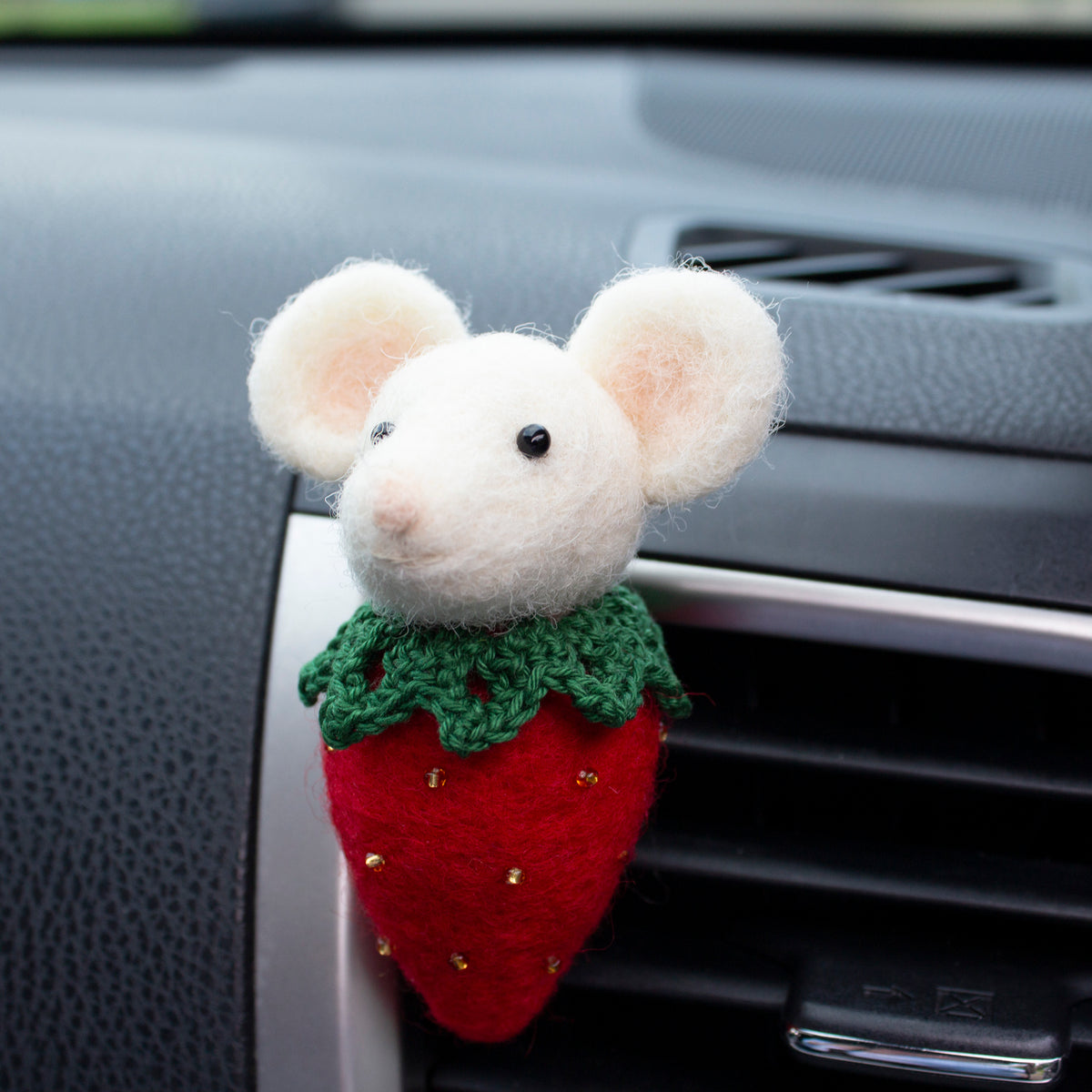 Red Strawberry Mouse Car Vent Clip