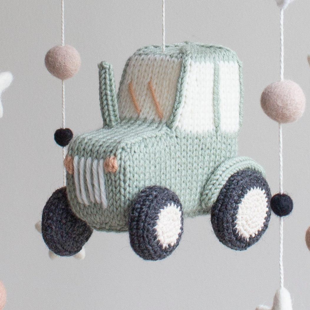 CUSTOM BABY MOBILE with Sage Tractor, Sheep & Chickens