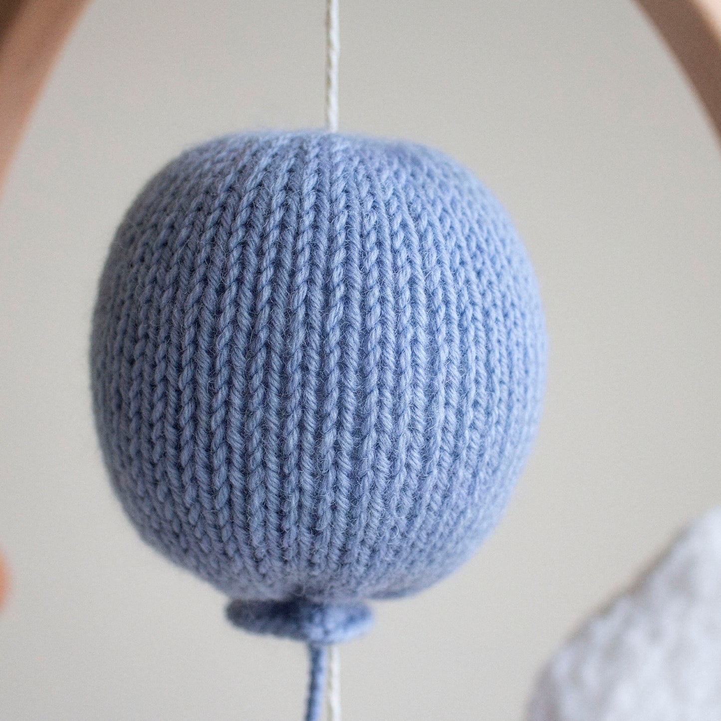 Teddy bear baby mobile with boucle clouds & blue balloon