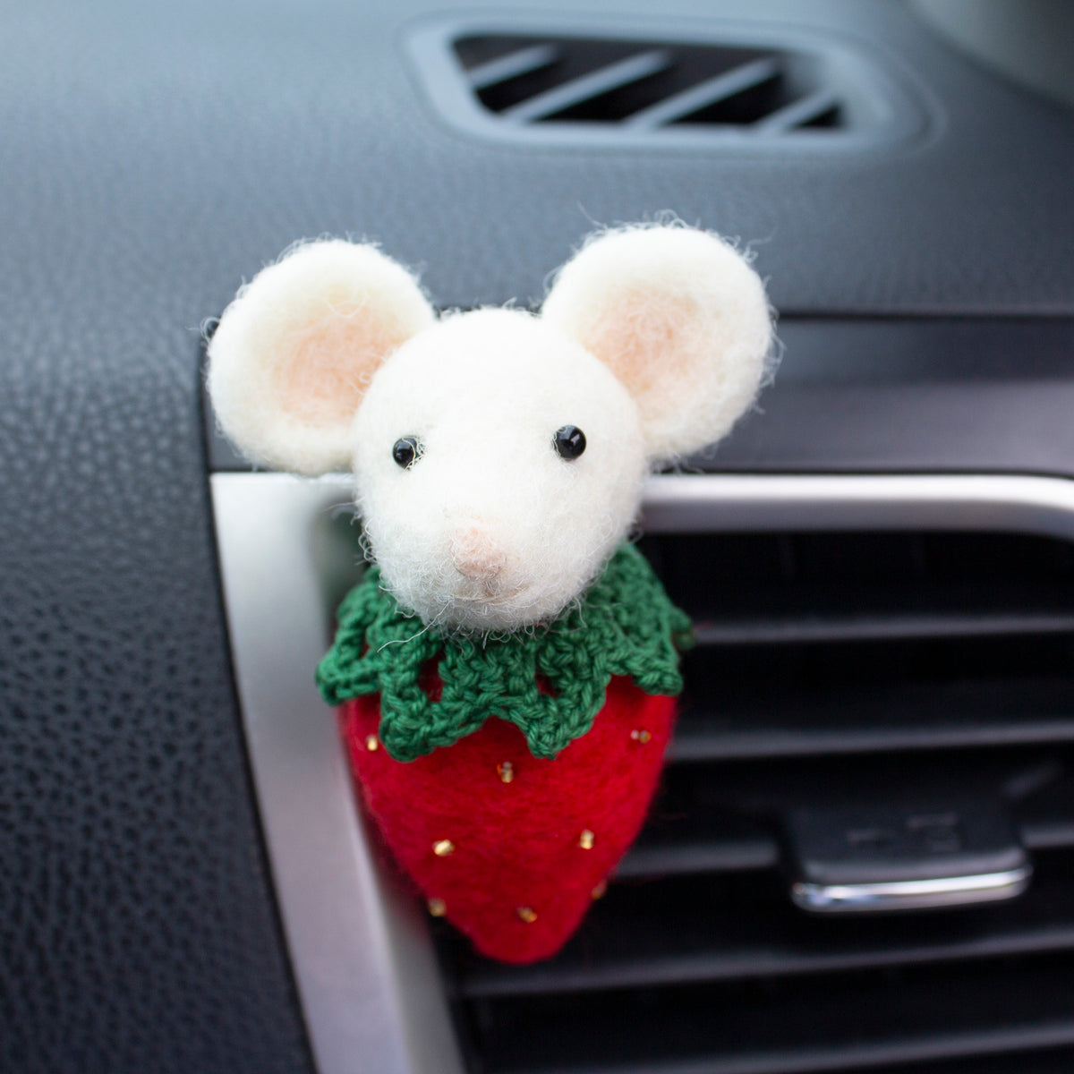 Red Strawberry Mouse Car Vent Clip
