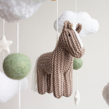 Horse Baby Mobile: Taupe Knitted Pony, Bouclé Clouds, Crochet Moon & Balls, Wool Stars (Copy)