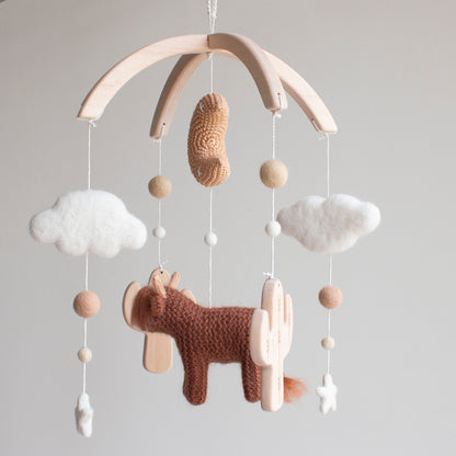 Baby mobile Longhorn cow & wooden cactus: Boho western nursery decor