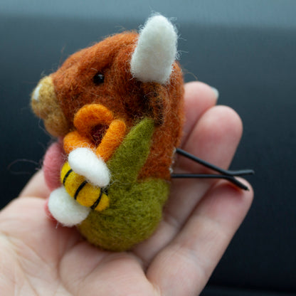 Highland Cow Car Vent Clip with wildflowers & bee in honey rust colors