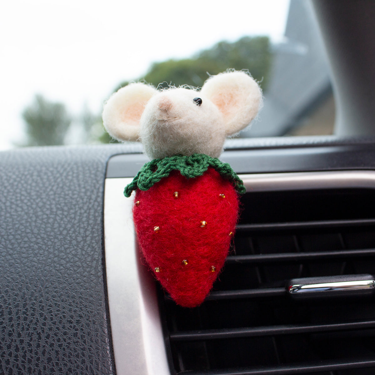 Red Strawberry Mouse Car Vent Clip