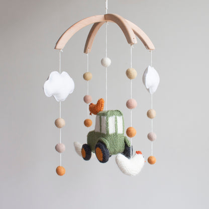 Green Tractor & Chickens Baby Mobile – Farmyard Decor
