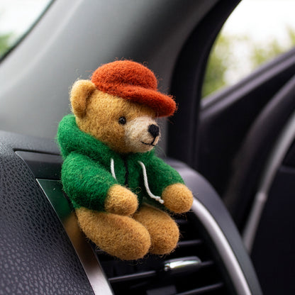 Green Hoodie Bear Car Vent Clip