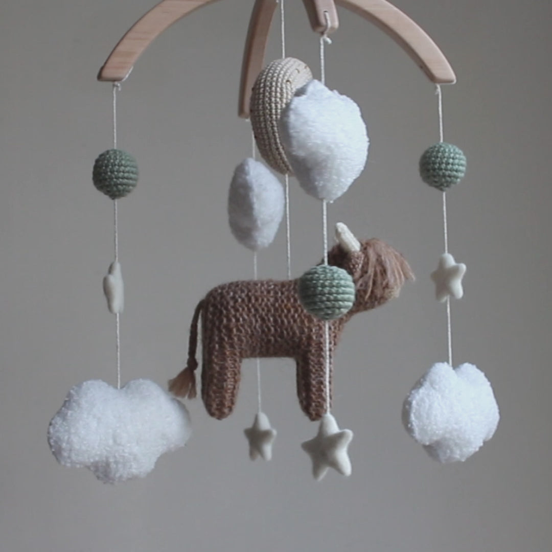 Highland Cow Baby Mobile | Boho Sage Green Nursery Decor UK