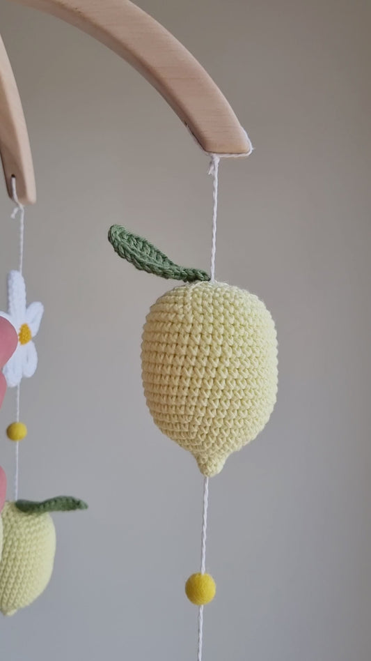 Lemon & Daisy Cot Mobile: Floral Citrus Fruit Baby Nursery Decor, Handmade in UK