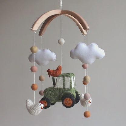 Green Tractor & Chickens Baby Mobile – Farmyard Decor