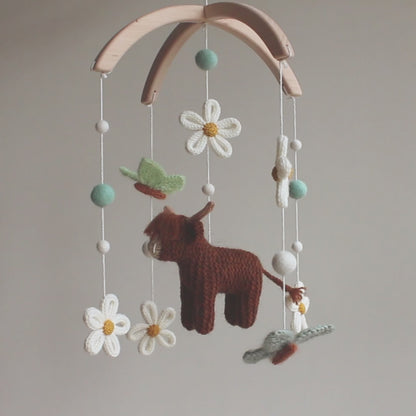 Highland Cow, Butterflies & Daisies Baby Mobile