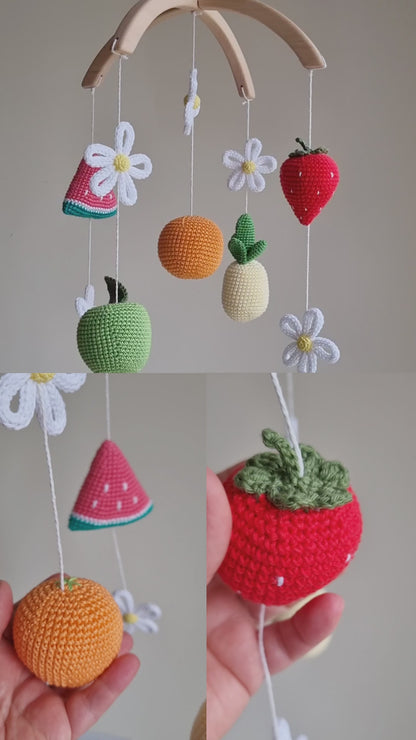 Fruits & Daisies baby mobile: Floral Garden nursery decor