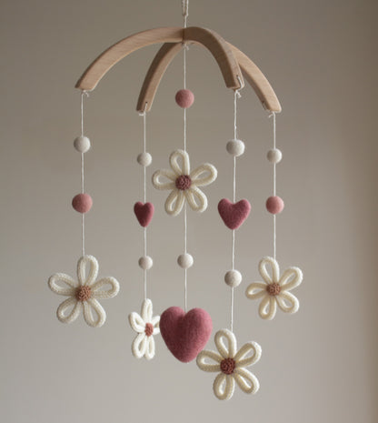 Daisies nursery mobile with dusty rose pink